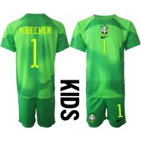 Brasilien Alisson Becker #1 Torwart Auswärts Trikotsatz Kinder WM 2022 Kurzarm (+ Kurze Hosen)